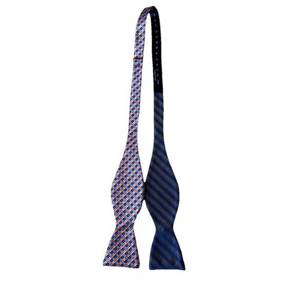 Reversible Bow Tie Plaid Geometric Diamond Point Self-Tie Adjustable Silk Blend - Picture 4 of 8